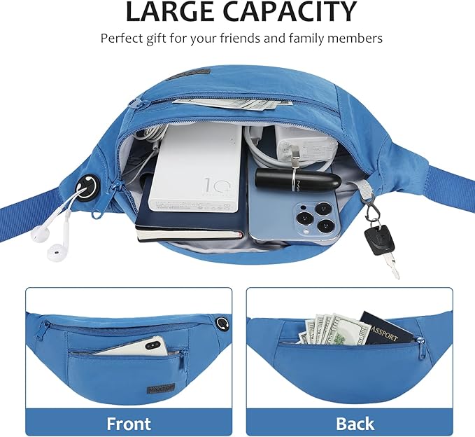 MAXTOP Large Crossbody Fanny Pack with 4-Zipper Pockets,Gifts for Enjoy Sports Festival Workout Traveling Running Casual Hands-Free Wallets Waist Pack Phone Bag Carrying All Phones