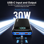 Portable Charger Power Bank 52800mAh Powerbank PD 30W and QC 4.0 Fast Charging Built-in Bright flashlight LED Display 2 USB 1Type-C Output External Battery Pack for iPhone, Samsung, iPad etc (blue)
