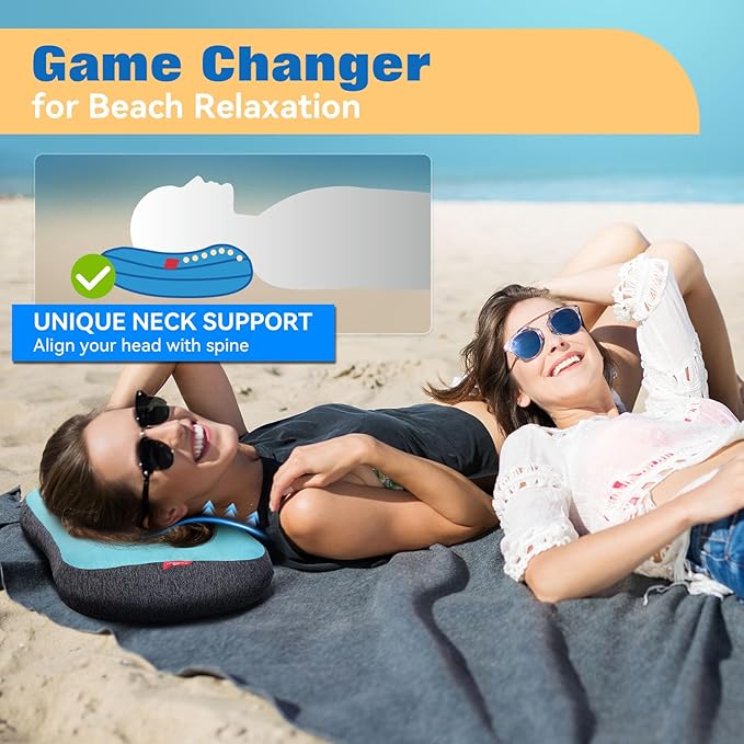 Hikenture Beach Pillow for Sand 2-Pack, Washable Inflatable Pillows for Pool, Portable Camping Pillows with Removable Cover, Soft Air Sand Pillow Built-in Sandbag