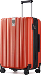 Hanke 24 Inch Expandable Checked Luggage Lightweight PC Hard Case Luggage Suitcases with Wheels TSA Luggage Rolling Large Suitcase Travel Luggage Bag for Go to University(Orange)