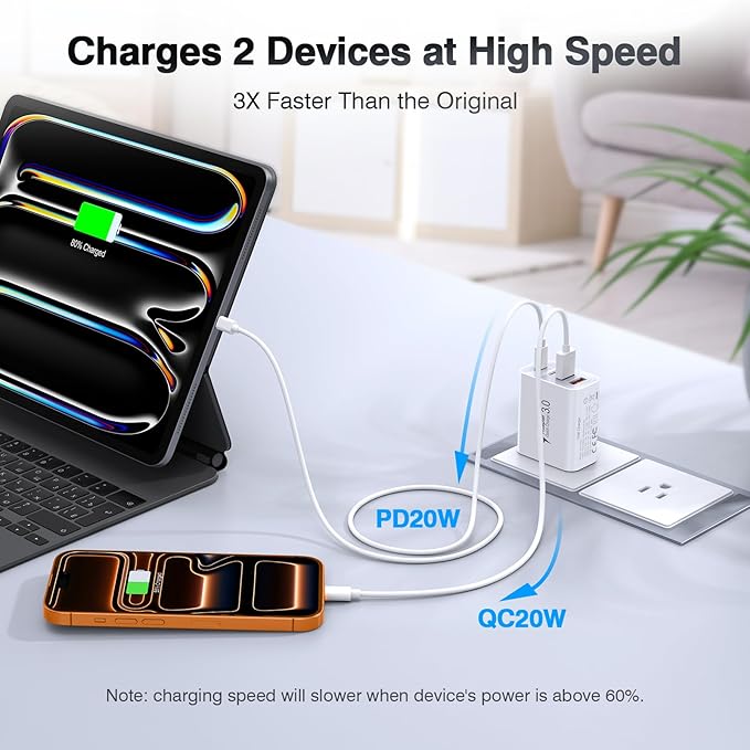 [2-Pack] 40W USB C Charger Block, 4-Port Type C Fast Charging Brick Dual PD&QC Wall Plug Adapter Power Brick for iPhone 13/14/15/16/17/Pro Max/Plus/iPad/Airpods/iwatch/Samsung Galaxy