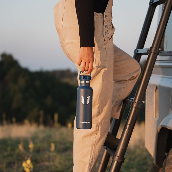 Super Sparrow Insulated Water Bottle - 17 Oz / 25 Oz / 32 Oz - Standard Mouth FlipFlow Flask - BPA Free, Leak Proof Drink Bottle- Ergonomic Straw Water Bottles for Work, Gym, Travel, Sports