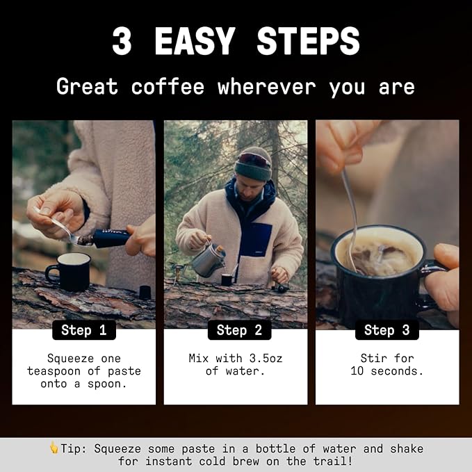 No Normal Dark Roast, Instant Coffee Paste (20 Cups) – The Outdoor Coffee – Swiss-Made, Fairtrade Arabica Beans, Liquid Concentrate Alternative- Uncomplicated, Zero Waste On-the-Go Tube- Slightly Sweetened