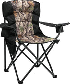 Oversized Camping Chair Folding Heavy Duty Quad Outdoor Large Lawn Chairs Portable Support 400 lbs Padded Thicken Oxford with Armrests, Storage Bag, Cup Holder, Carry Bag for Outside(Camo)