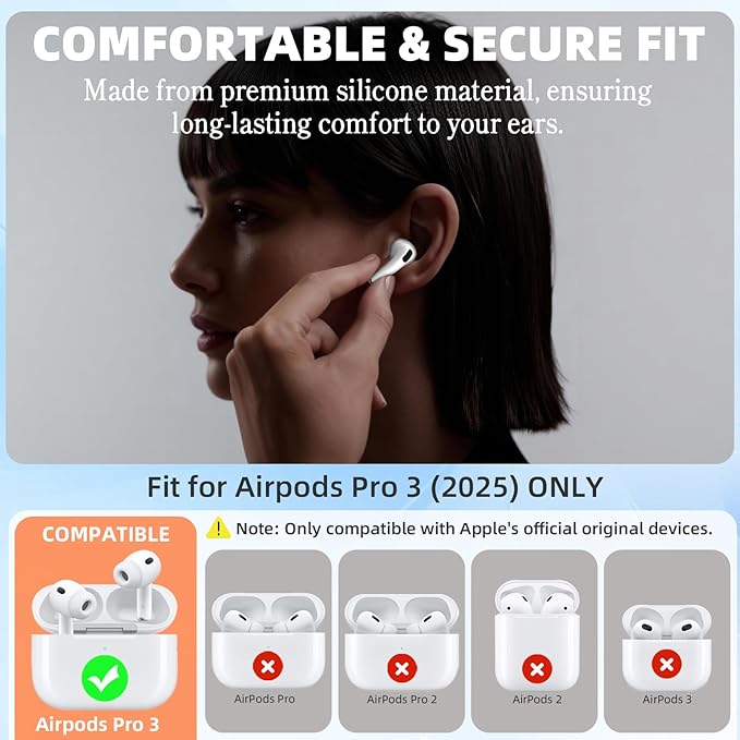 [5 Pairs] for AirPods Pro 3 Ear Tips Cover [Fit in Case], Soft Silicone AirPod Pro 3 Ear Cover Anti Slip Air Pod pro 3 Accessories Compatible with AirPods Pro 3rd Generation Earbuds 2025 (White)