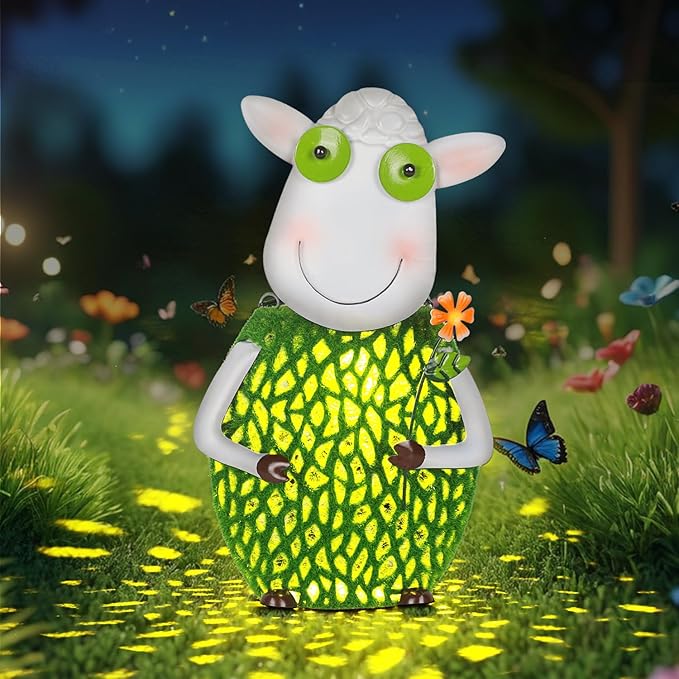 Solar Lanterns for Outside Hanging with Warm LED Lights Sheep Metal Yard Decorations Outdoor Unique Gift for Patio Garden Decor