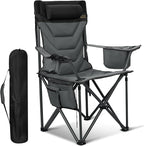 Oversized High-Back Camping Chairs with Pillow, Dual Cup Holders & Cooler Bag - Heavy Duty Foldable Outdoor Chair for Adults, Picnic, Fishing, Backyard, Sports （BlackGrey）