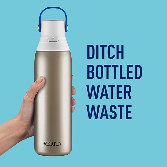 Brita Stainless Steel Premium Filtering Water Bottle, BPA-Free, Reusable, Insulated, Replaces 300 Plastic Water Bottles, Filter Lasts 2 Months or 40 Gallons, Includes 1 Filter, Stainless - 20 oz.