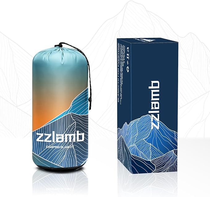 zzlamb Camping Blanket, Outdoor Lightweight Travel Blanket Puffy Portable Down Alternative, Windproof Warm Cloak with Snaps, Cozy Quilt Backpacking Picnic RV Plane Car Hammock Beach Climbing