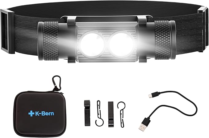 K-Bern Hard Hat Headlamp. Rechargeable. 1200 Lumen, Ultra Bright Head Lights for Forehead. Waterproof, Lightweight Aluminum, 3350mAh Battery, Perfect for Dog Walking, Camping, Hiking & Projects