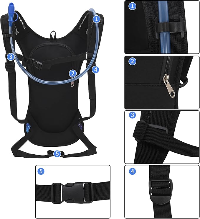 Roptat Hydration Backpack Pack with 2L Hydration Bladder - Lightweight Water Backpack Water Pouch for Women Men Running Riding Biking Music Festival