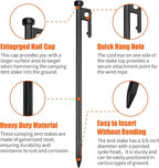 Eurmax USA 10 inch Multiuse Heavy Duty Steel Tent Stakes Tarp Pegs Camping Stakes for Outdoor Camping Canopy and tarp with 4 Ropes 10FT Length,8pcs(Black)