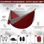 Camping Hammock, Portable Hammocks with Mosquito Net,Lightweight Nylon Parachute Hammock with 10ft Tree Straps,Camping Gear Must Haves for Travel Hiking Backpacking Beach Patio-Red&Grey