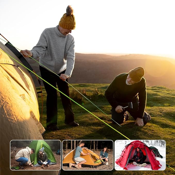 12 Pack Tent Stakes, 7-inch Ultralight Aluminum Ground Pegs with Reflective Pull Ropes, Tri-Beam Stake in a Carrying Bag, for Camping, Backpacking, Hiking, Hammocks and Canopy (Orange)