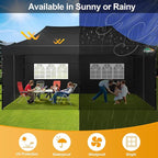 COBIZI 10x20 Pop up Canopy Tent 10x20 Canopy with 6 Sidewalls Waterproof Heavy Duty Commercial Canopy Tent for Parties Outdoor Tent Garden Gazebo Tent, Carry Bag with Wheel(10x20ft, Black)