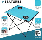 VILLEY Folding Camping Table, Lightweight Portable Beach Table with 2 Cup Holders & Carry Bag for Camping, Beach, Fishing, Travel, and Outdoor Activities (Large)