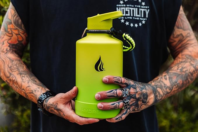 HYDRO CELL Stainless Steel Insulated Water Bottle with Straw - For Cold & Hot Drinks - Metal Vacuum Flask with Screw Cap and Modern Leakproof Sport Thermos for Adults (Neon 64oz)