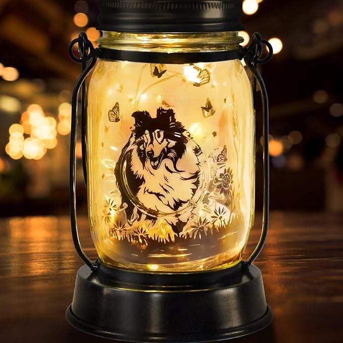 kyoryuger Sheltie Gifts for Women/Men Sheltie Solar Lanterns Dog Mom Birthday Dog Lovers Lantern Pet Loss Pet Memorial Lights Solar Garden Decoration for Yard, Patio,Backyard,Porch Torches