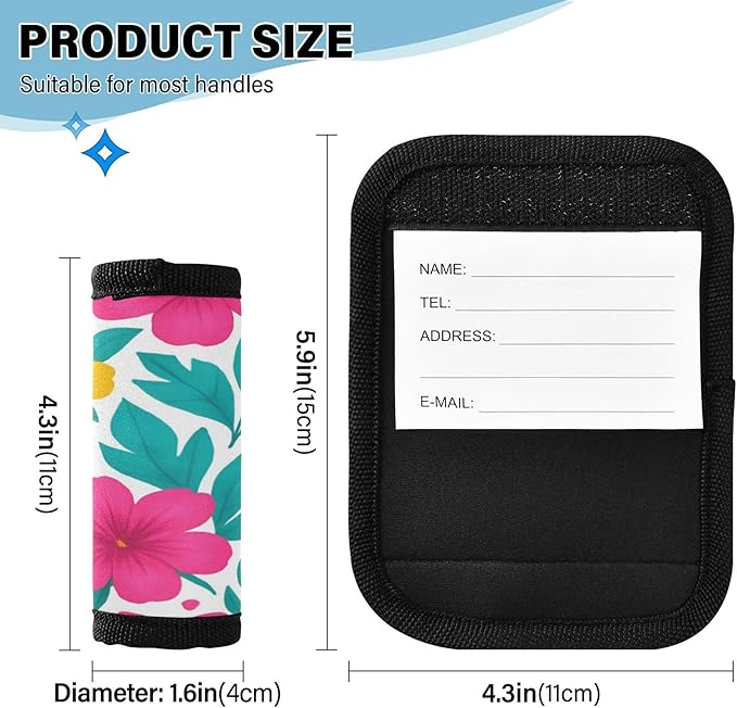 4 Pack Flowers Luggage Handle Wrap, Detachable Luggage Tag, Neoprene Suitcase Wrap with Comfort Grip & Bright Identifier for Suitcase, Travel Bag, Sports Bag