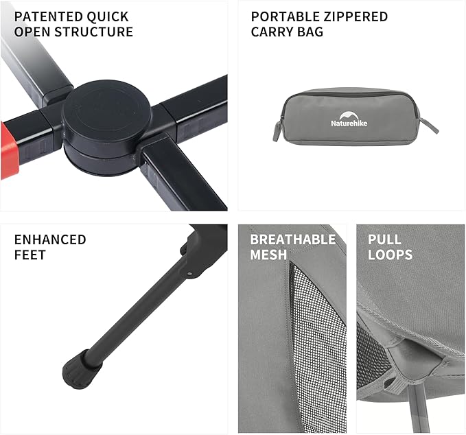 Naturehike YL01 Snap Camping Chair, 1 Second Setup Frame, 441lb Capacity, Portable Backpacking Chair with Storage Bag, Lightweight & Compact Folding Camp Chair for Backpacking Camping Fishing