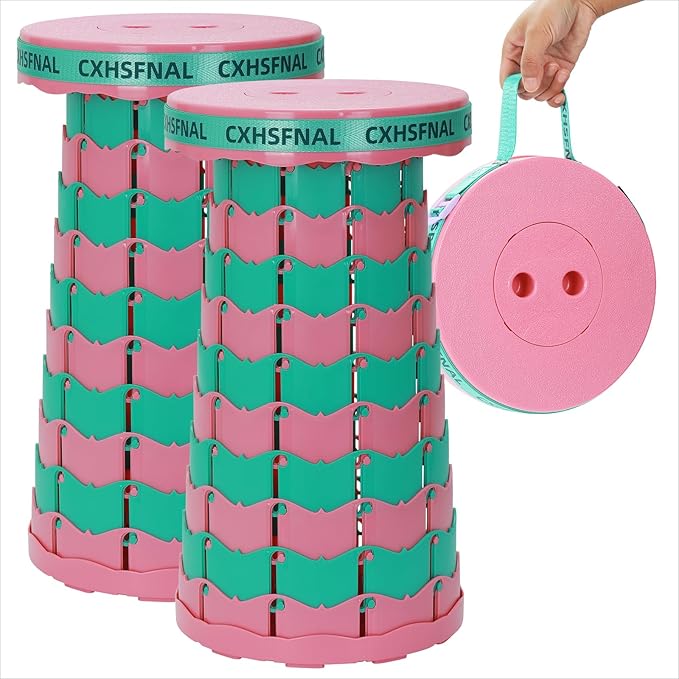 Upgraded 2 Pack Portable Collapsible Stool,Folding Camp Stool for Adults,Lightweight Sturdy 400lbs Load Capacity Retractable for Fishing Hiking Camping Gardening Hunting BBQ (Pink Green)