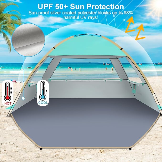 Gorich Beach Tent Sun Shelter for 3/4-5/6-7/8-10 Person with UPF 50＋ UV Protection, Lightweight & Easy Setup Beach Shade Canopy, Portable Beach Shade Tent Beach Cabana