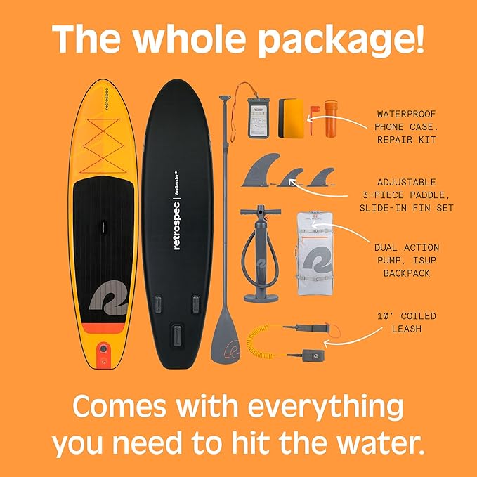Retrospec Weekender Inflatable Stand Up Paddle Board Includes Paddle, Pump, and Accessories 10’6” Lightweight iSUP, Puncture Resistant Inflatable Paddle Board for Adults