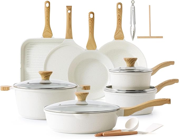 SENSARTE Nonstick Ceramic Cookware Set 23-Piece, Healthy Pots and Pans Set, Non-toxic Kitchen Cooking Set with Stay-Cool Handles, Silicone Utensils and Pot Protectors, PFAS & PFOA Free