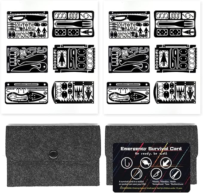 PSKOOK 12 Pcs Survival Multitool Card Emergency Camping Tool EDC Kit in Your Wallet Outdoor Hunting Fishing Hiking Gear