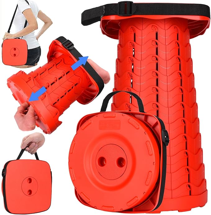 Fishboy Upgraded Square Collapsible Stool, 400lbs Max Weight, Lightweight But Sturdy, Portable Retractable Folding Telescoping Foldable Camping Stool for Adults Outdoor Fishing Hiking Travel BBQ