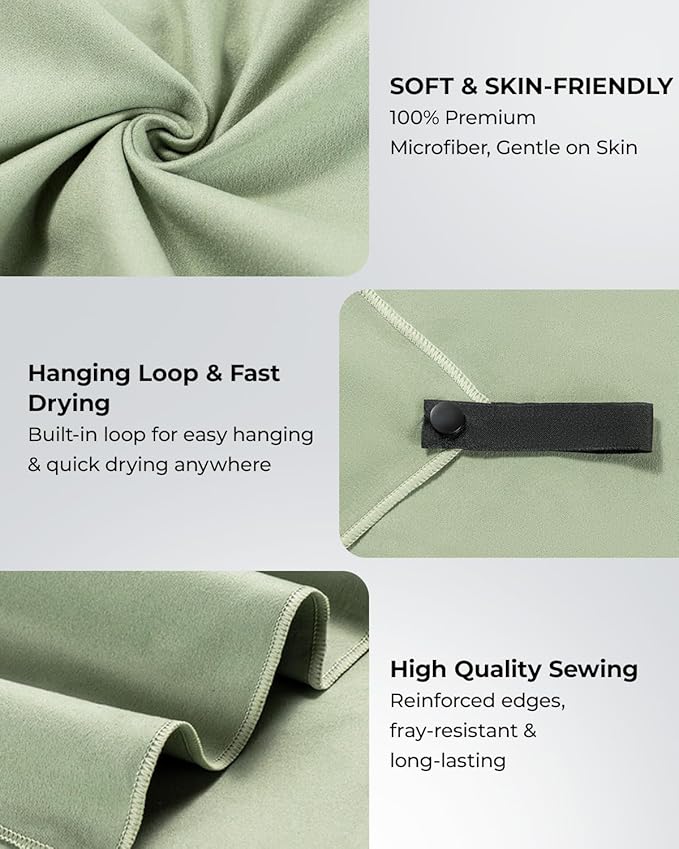 Quick Dry Microfiber Towel Travel, Beach & Camping Towels. Fast Drying, Super Absorbent & Ultra Compact for Travel, Bath, Gym, Swimming, 1 Pack, 60''x30'' Army Green