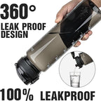 OLDLEY Water Bottle 32oz, Durable and Leakproof Water Bottles Motivational with Time Marker, Tritan, BPA Free, Wide Mouth, Gym, Travel, Home, School, Office, Clear Black (1 Bottle)