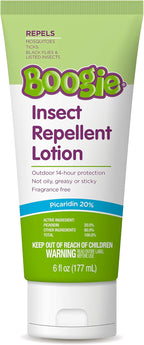 Boogie Insect Repellent Lotion, Keep Mosquitoes, Ticks and Flies Off, DEET Alternative Repellent, Up to 14-Hour Protection, Fragrance-Free, Odorless Lotion, 6 Ounce