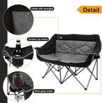 Northroad Folding Loveseat Camping Chair Portable Double Duo Full Padded Garden Sofa Chair for 2 Person w/ 2 Cup Holder,Wine Glass Holder,Support 600lbs for Outdoor Travel (Black)