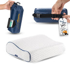 alkamto Travel & Camping Comfortable Memory Foam Pillow – Easy to Carry Portable Bag – Temperature Regulating Pillow Case (White Contour)