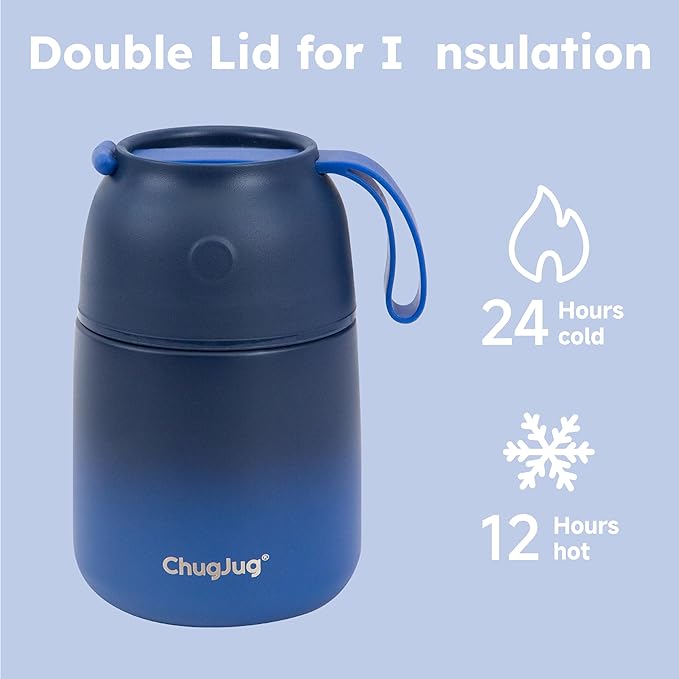Thermo for Hot Food for Adults Kids |Wide Mouth, 18 oz Insulated Food Container with Spoon, Leakproof Soup Thermo for School Office Travel, Thermal Steel Food Jar Easy to Carry (Dark Blue)