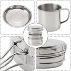Camping Cookware Mess Kit, 8PCS Stainless Steel Cooking Pot and Pan Set with Plates Cups for Outdoor Camping Hiking Backpacking Lightweight Backpacking Cook Set Stainless Steel Cookware Kit