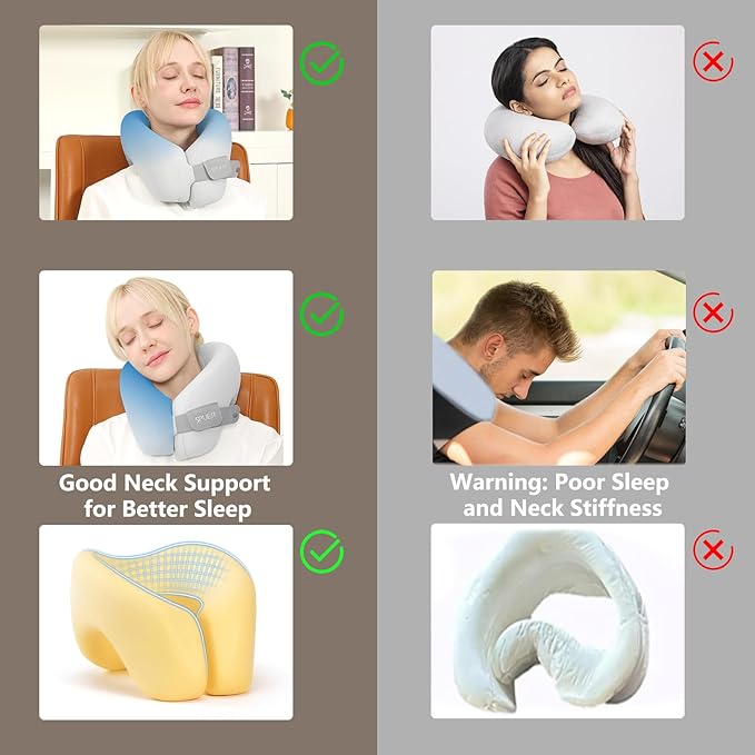 2in1 Ergonomic Memory Foam Travel Neck Pillow – 2025 Upgrade Travel Pillow for All Sleep Positions on Flights, Road Trips, and Long Distance Travel with Drawstring Bag (Adjustable - Gray)