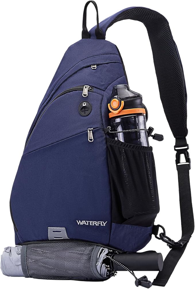 WATERFLY Sling Bag Crossbody Backpack: Over Shoulder Daypack Casual Cross Chest Side Pack (Large, Blue)