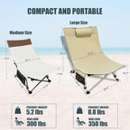Oversized Backpack Beach Chairs 2 Pack with 4 Position Lay Flat Portable Low Camping Chairs with Headrest&Side Pocket Folding Reclining Chairs for Beach Lawn Outdoor
