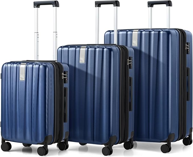 Hanke Expandable Hardshell Luggage Sets 3 piece Carry On Luggage with Wheels Suitcases Lightweight Checked Travel Luggage Rolling Large Suitcase Travel Luggage Bag Woman Men 20/24/29 Inch(Dark Blue)