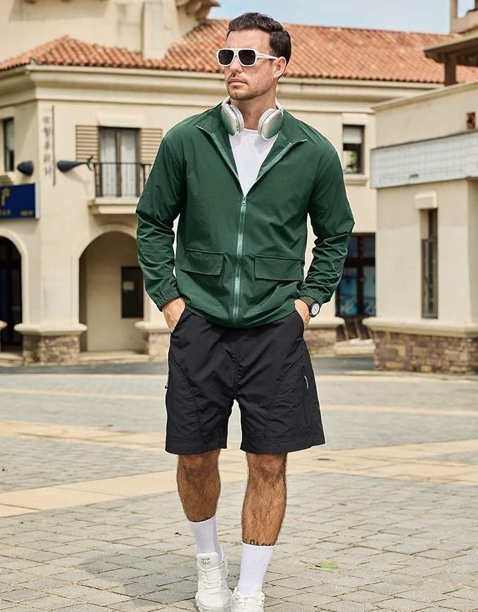 SEGANUP Men's Lightweight Windbreaker Jacket Outdoor Workout Windproof Dustproof Jacket Golf Hiking Wind Breaker with Pockets