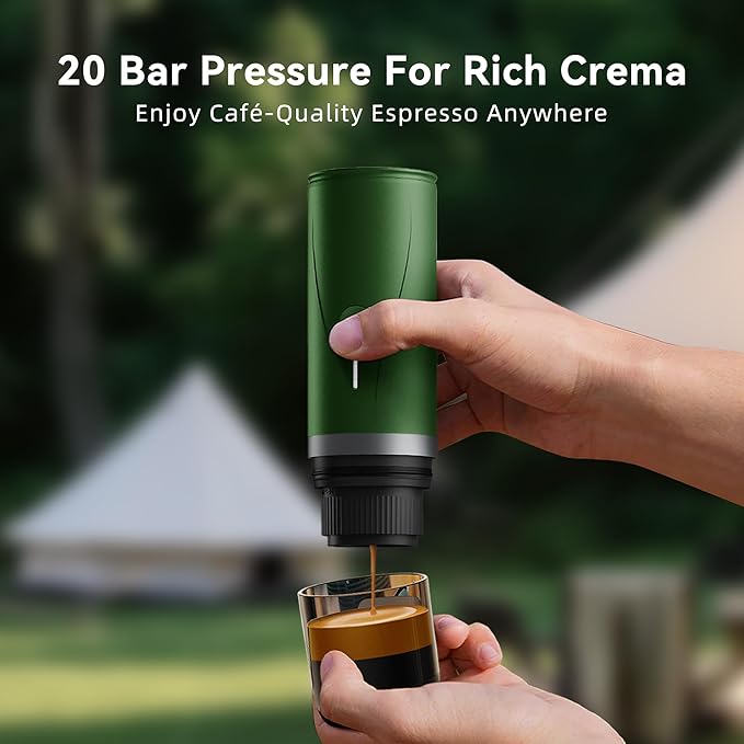 Portable Espresso Maker,Self-Heating Electric Mini Coffee Machine,Up to 20-Bar Pressure,Compatible with NS Capsules & Fine Grind,Coffee Maker for Outdoor Camping,Hiking,RV & Car, travel (Black)