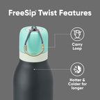 Owala FreeSip Twist Insulated Stainless Steel Water Bottle with Straw for Sports and Travel, BPA-Free, 18-oz, Blue/Grey (Foggy Tide)