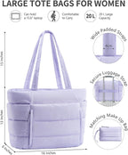 Puffer Tote Bag for Women, Lightweight Puffy Work Handbag Teacher Nurse Quilted Shoulder Bag for School Travel Gym