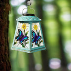 Solar Lantern with Shepherd Hook, Hanging Lantern with LED Lights, Outdoor Waterproof Solar Lanterns Metal Lamp Decoration Garden Patio Yard Pathway, Gifts for Mom Grandma Women, Butterfly