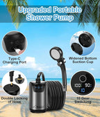 WADEO Portable Shower, 6000mAh Rechargeable Camping Shower Pump with 10 Spray Modes, Fahrenheit Display, IPX7 Waterproof, Ideal for Outdoor Camping, Travel, Car Washing, Pet Bathing (Silver Gray)