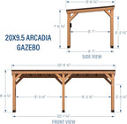 Backyard Discovery Arcadia 20' x 9.5' Cedar Wood Outdoor Gazebo Pavilion with Hardtop Galvanized Steel Slope Roof, Snow Support, Wind Resistance, PowerPort, Shade for Garden, Patio, Deck, Entertaining