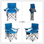 SUNNYFEEL Oversized Folding Camping Chair 500 LBS Heavy Duty Lawn Chairs with Blue Portable Folding with Armrest, Cup Holder, Pocket ＆Bag for Outdoor Camping/Beach/Travel/Picnic/Fishing