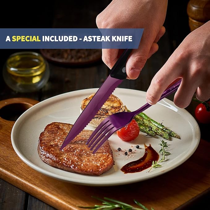 Travel Utensils with Case,Reusable Utensils,Portable Travel Camping Cutlery Set,Stainless Steel Flatware Set,Lunch Boxes Workplace Camping School Picnic (Purple)